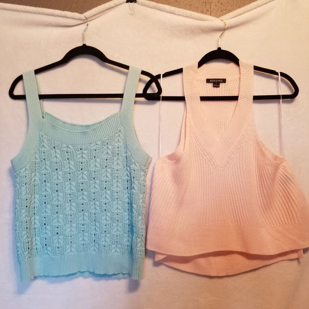 Lot Of 2 Large Tank Tops Knit Swank Sweater Pink And Seafoam Green Pastel Preppy